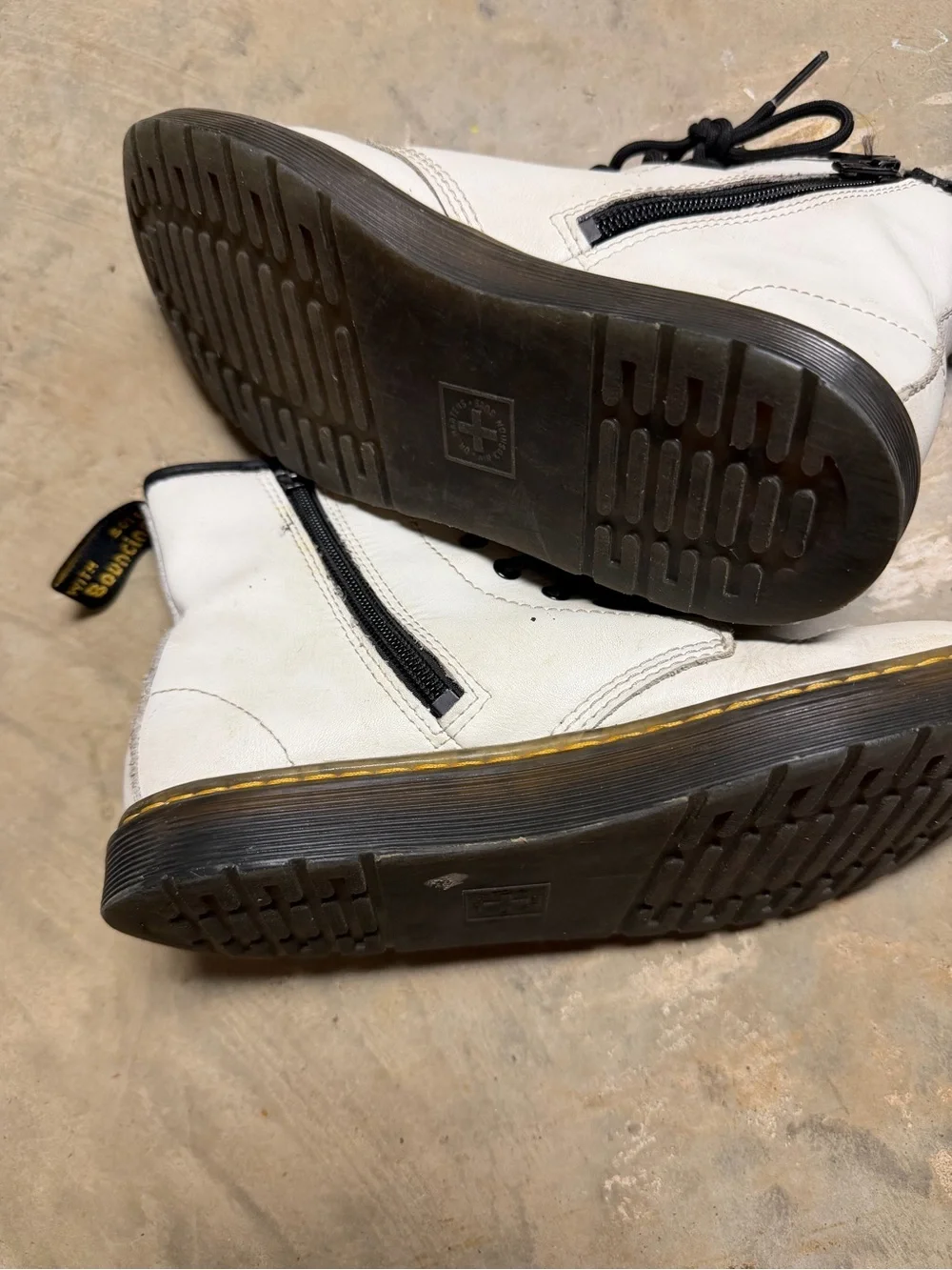 Dr. Martens White Leather Kids Combat Boots with Black Trim